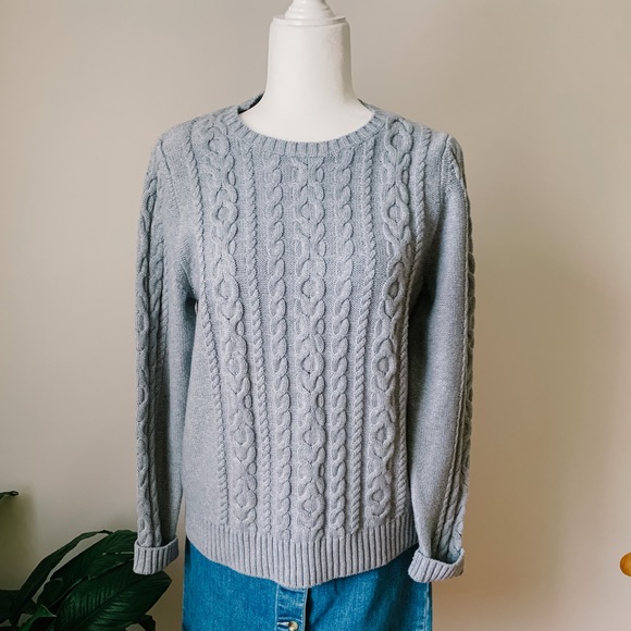 Grey cable knit sweater by L.L. Bean - Picture 1 of 5